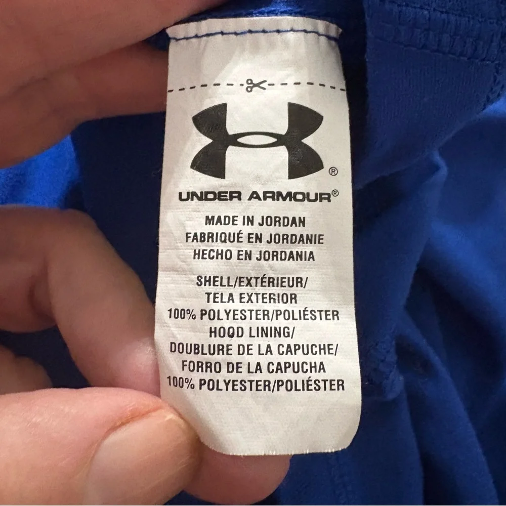 UNDER ARMOUR Jacket Top Mens Size L Blue Full Zip Loose Heat Gear‎ Hood Light